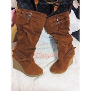 Charlotte Russe Suede Wedge Boots NWOT